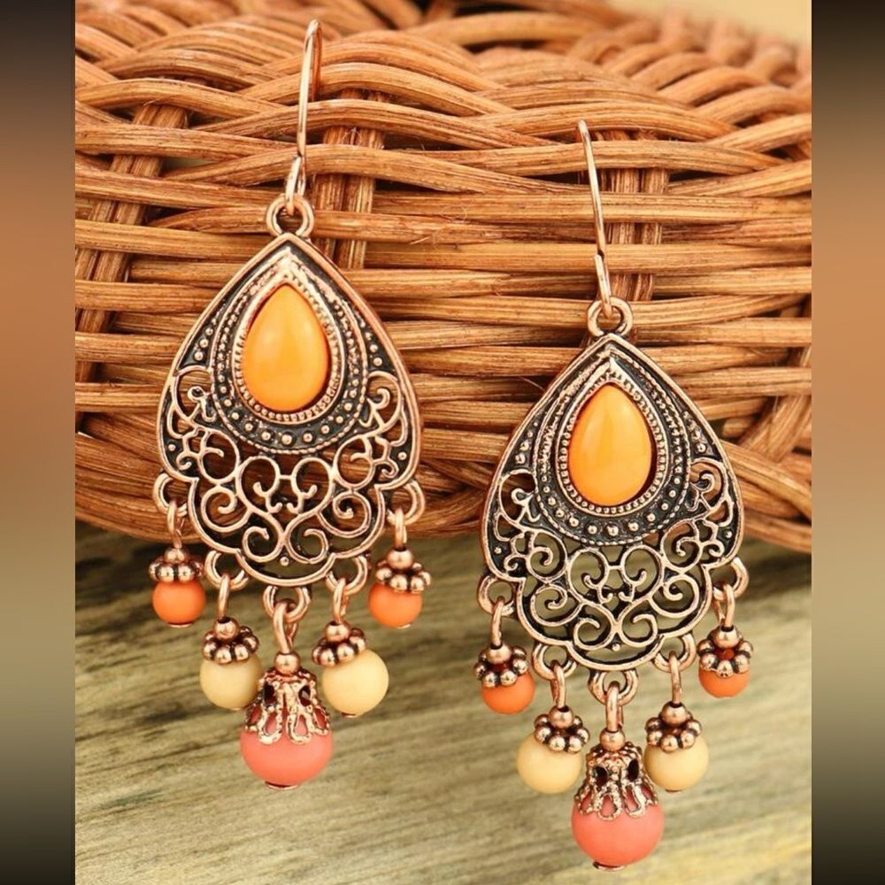 Zinc Alloy Vintage Bead Tassel Drop Earrings fall vibes autumn colors